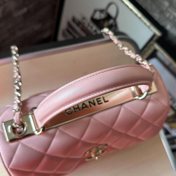 Authentic CHANEL Trendy Lambskin Quilted Small CC Dual Handle Flap Bag Pink Tote - Picture 9 of 13